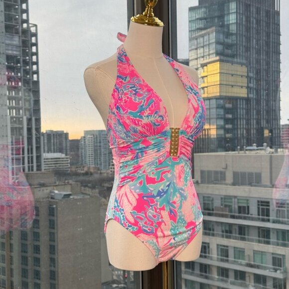 🆕 LILLY PULITZER 🧿 NWOT Lanai Halter 1PC Swimsuit, Light Pascha Pink - Sz 6 - Picture 4 of 13